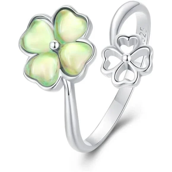 Adjustable Silver Clover Ring 925 Sterling Jewelry Fashion Comes with Good Luck