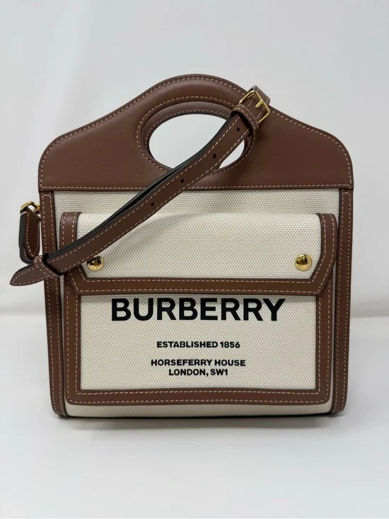 Burberry Mini Two-Tone Canvas and Leather Pocket Bag - Cream and Brown