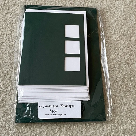 Set of 10 Cards & Envelopes 3 Windows Green Blank Make Your Own New in Package