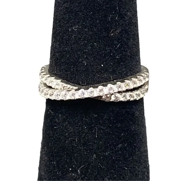 Sterling silver 925 Cz double eternity band with center crossover feature size 7