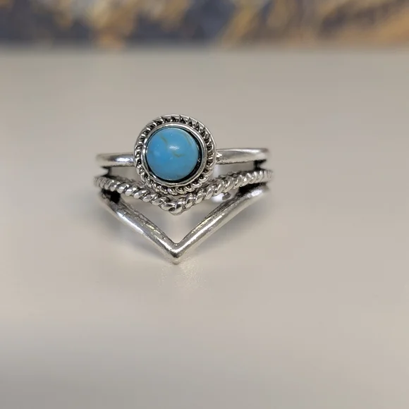 Silver Turquoise Stone Silver-Tone Ring