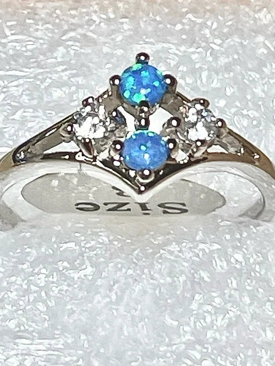 Blue Fire Opal and Cubic Zirconia Ring