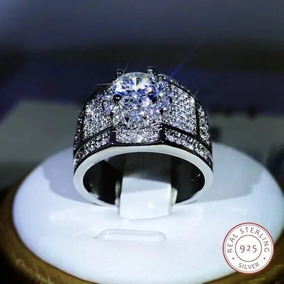 925 Sterling Silver Luxury White Engagement Ring Women Men Wedding
