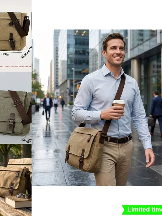 Retro Canvas Messenger Bag Large Capacity Casual Crossbody Shoulder Satchel