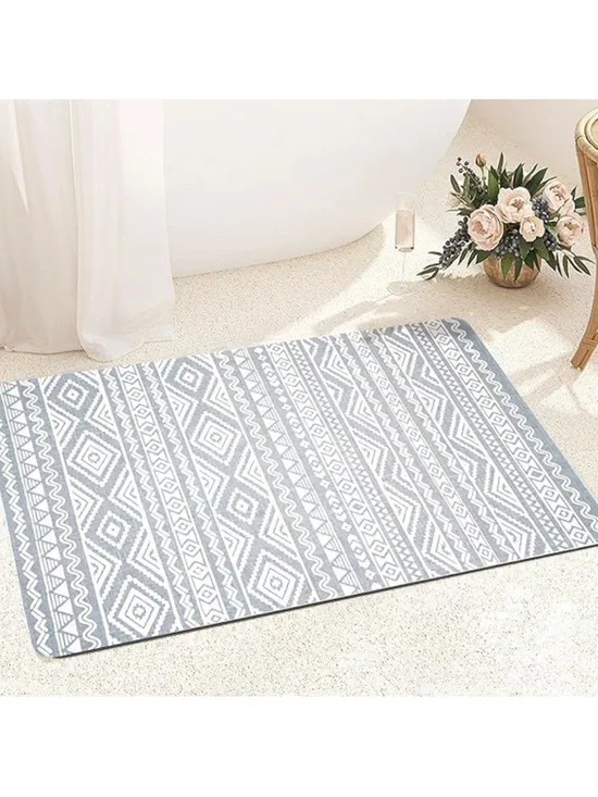 Aqua Blue & White Bohemian Bath Mat