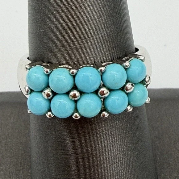 Vtg Sterling Silver Turquoise Cluster Ring Double Row Thailand QVC HSN Sz7