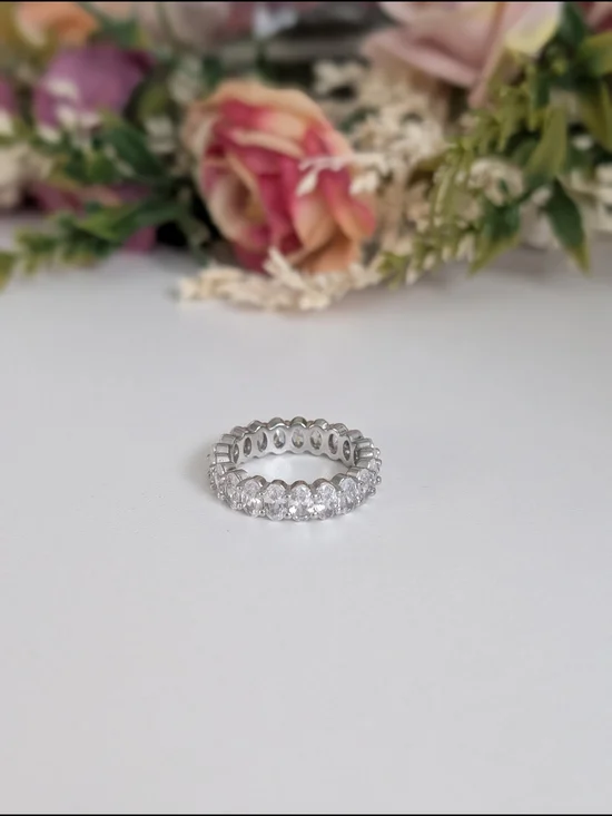14K Gold Plated Crystal Eternity Band Ring - White