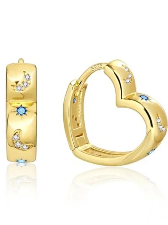 14K Gold Plated Heart Hoop Earrings for Women Trendy Huggie Star Moon Zirconia