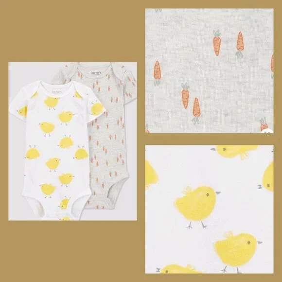 Carter's Just One You Baby Unisex 2pk Chick & Carrot Bodysuit Newborn