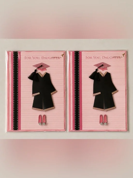 Lot 2 Papyrus Graduation Cards Daughter 3D Gown Cap Pink New Sealed