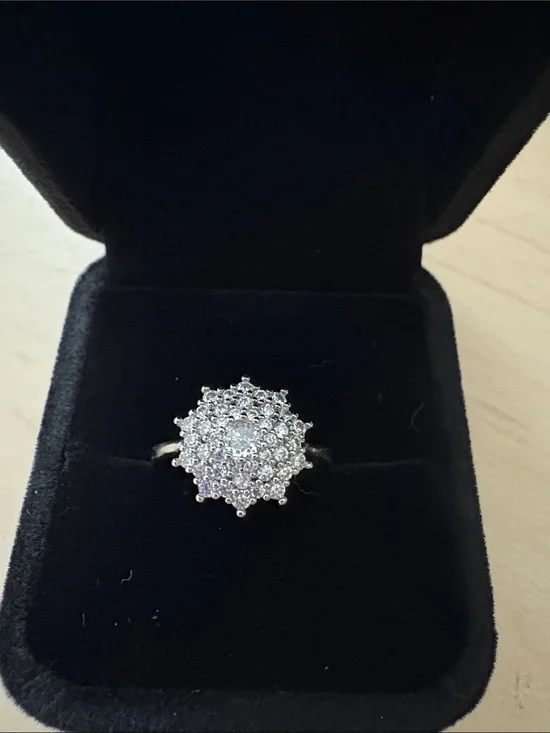 925 Sterling Silver Crystal Cluster Ring - White