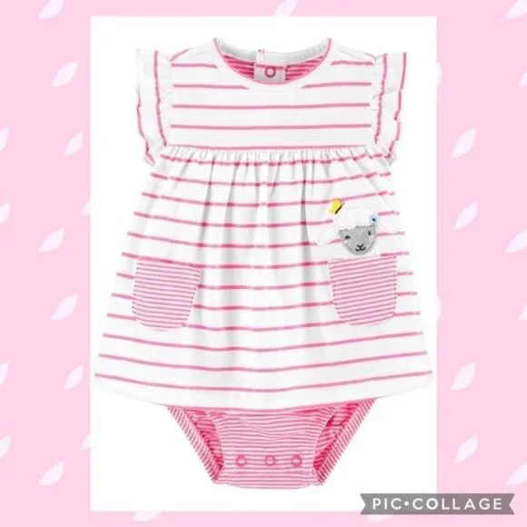 Carter's   Baby Girls' Striped Sheep Jersey Sunsuit 12M