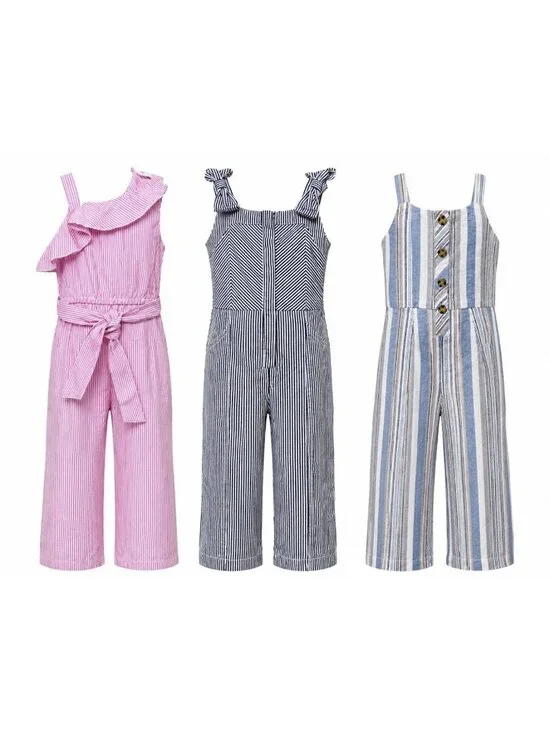 NEW Habitual Girls Jumpsuit 3T LOT Of 3 Sleeveless Striped Nautical Preppy READ