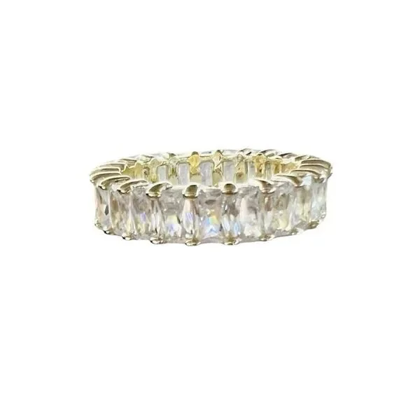 18k gold filled Gemma Full Baguette White Stone Eternity Band Ring Gold 7 &8