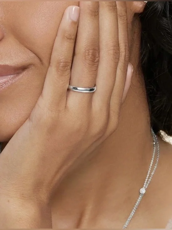 Platinum Plated Band Ring 3 mm | Simple Silver Dome Wedding Ring Minimal Jewelry
