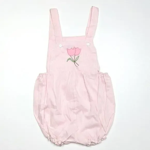 Vintage Sweet Temptations Sunsuit Girls Size 18m Pink Stripe Tulip Bubble Romper