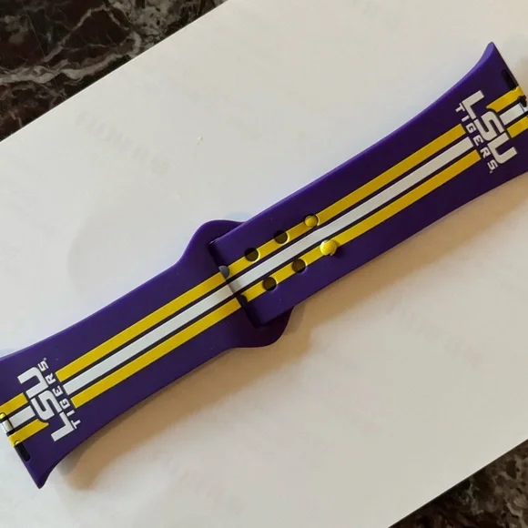 LSU Apple Watch band Purple Silicone Watch Band with Yellow & White Stripes