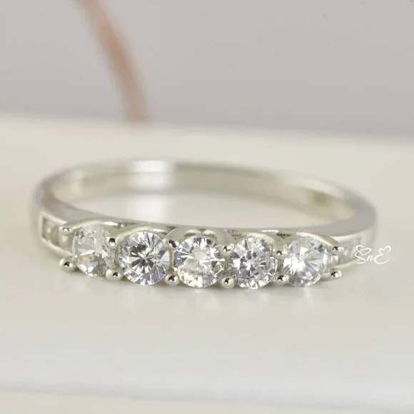 Round Cut Diamond Band Ring 14K White Gold Finish Wedding Ring