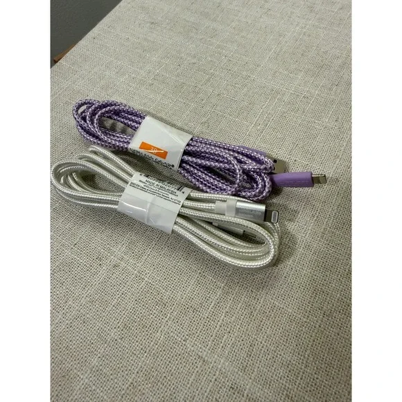 Wireless Gear 2 Pack Braided Cables 3ft Silver Lightning & Purple USB-C to USB-A