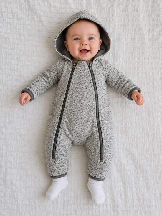 H&M Baby Fleece Hooded Bunting Suit Gray Heather 2-4 Months Full Zip One Piece