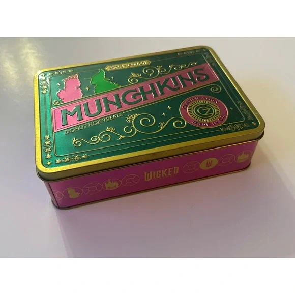 Wicked Munchkins‎ Donut Hole Treats Tin Box Emerald Green Pink Gold Collectible