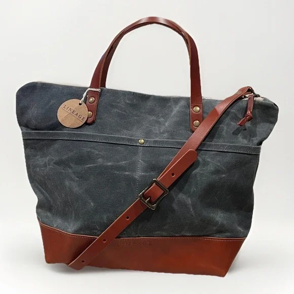 Lineage Goods Rivanna Deluxe Large Crossbody Bag Travel Work Charcoal‎ Handmade