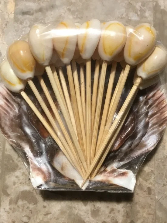 Appetizers Sea Shell Toothpicks (18 Total) with a seashell holder.