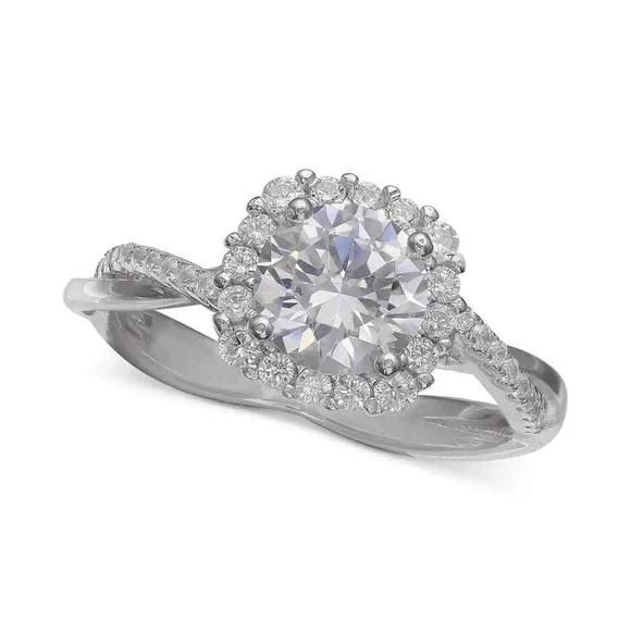 925 Sterling Silver CZ Diamond Halo Split Twist Ring 9 1/2 Engagement Promise
