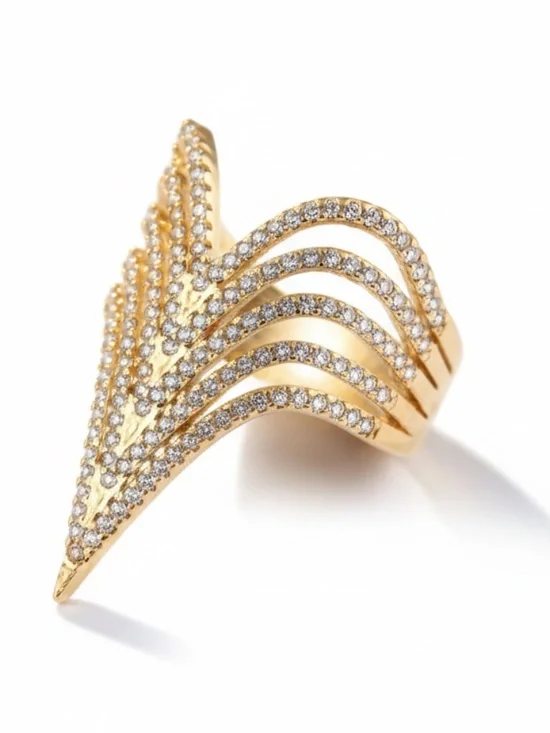 Womens Gold Tone Crystal Studded  Ring‎