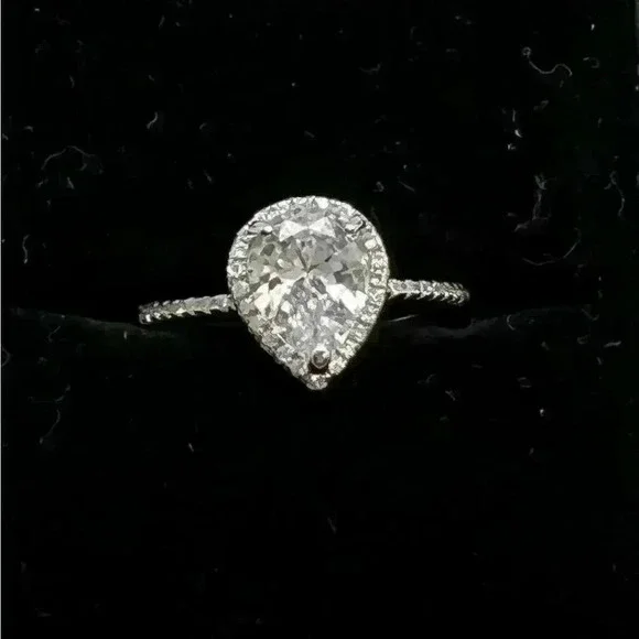Pear shaped halo Diamond ring 925 sterling silver