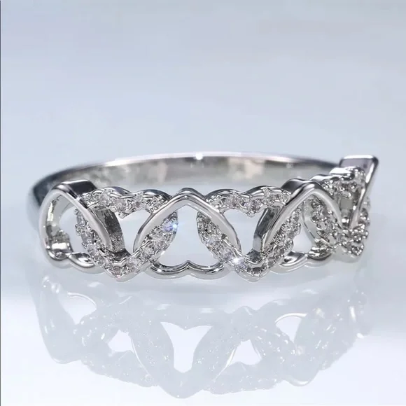 New Lovely Hearts 925 Silver White Sapphire Ring