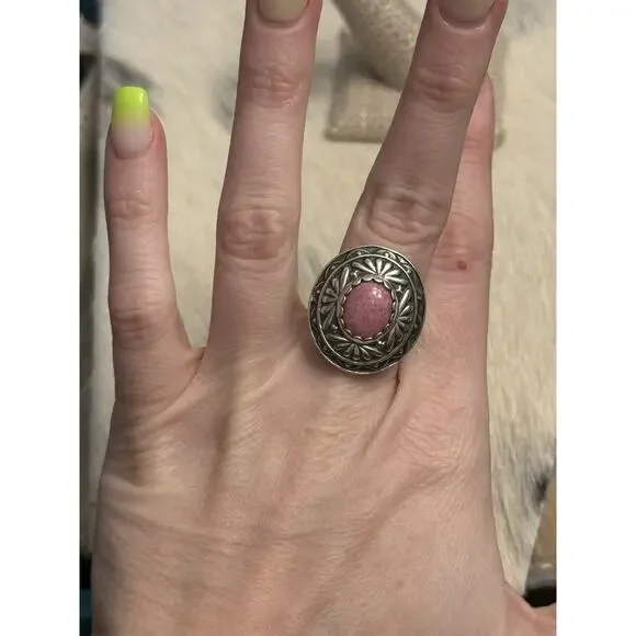 Carolyn Pollack Relios Sterling Silver Pink Rhodochrosite Concho Dome Ring 7