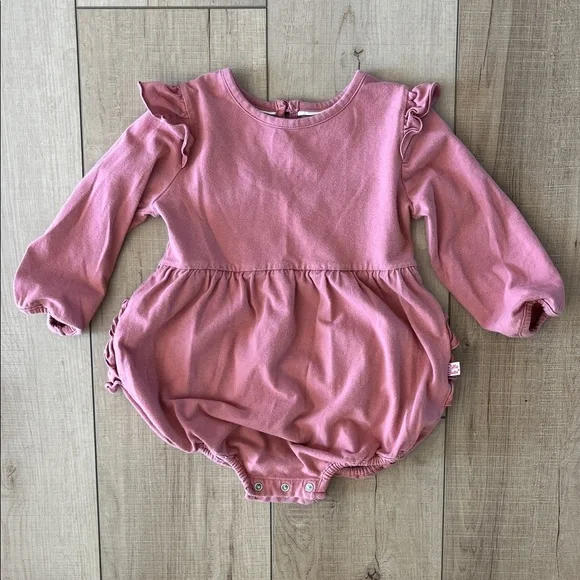 RuffleButts Dusty Rose Baby Girl Long Sleeve Ruffle Romper