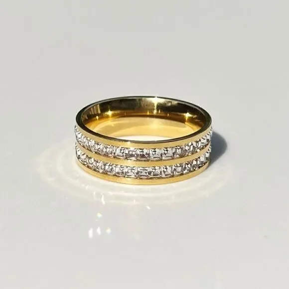 New! “Chelsea” Stainless Steel Studded Crystal Ring