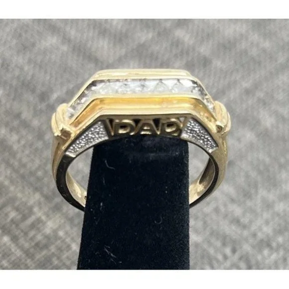 Mens Diamond Ring 10K Yellow Gold DAD Accent Size 9.5‎ Father Birthday 4 Grams