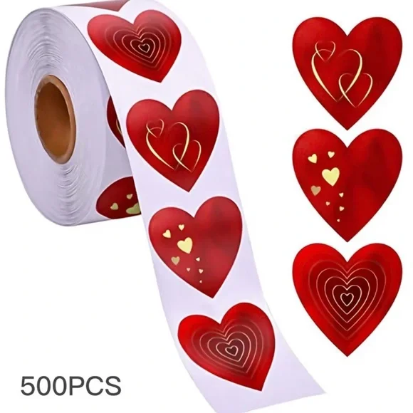 Romantic Red Heart Stickers Roll - 500 PCS