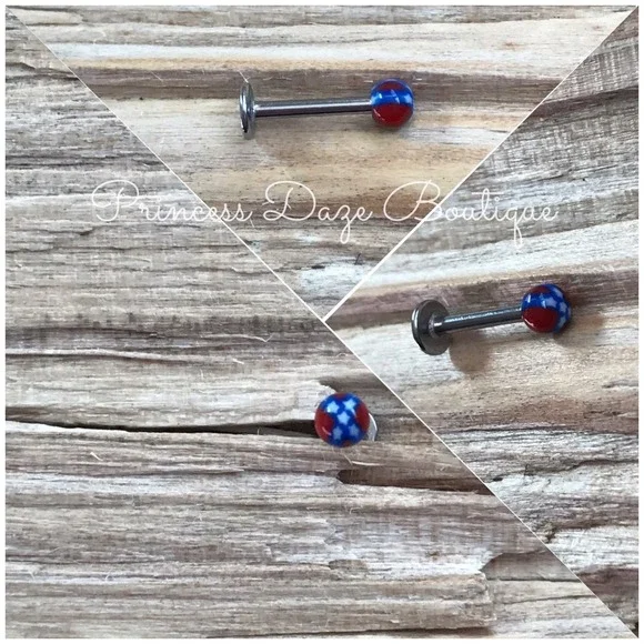 Red White‎ Blue Checkerboard Lip Stud Flat Back Earring Body Jewelry