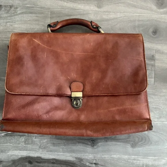 Avenues America‎ Vintage Leather Briefcase Portfolio Messenger Bag brown