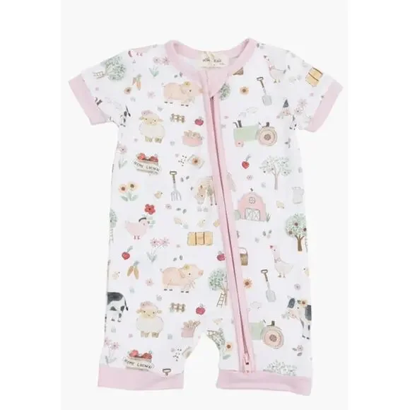 NWOT Baby Girl Angel Dear Cute Farm Animals Ruffle Zip Footie Size 0-3 Month