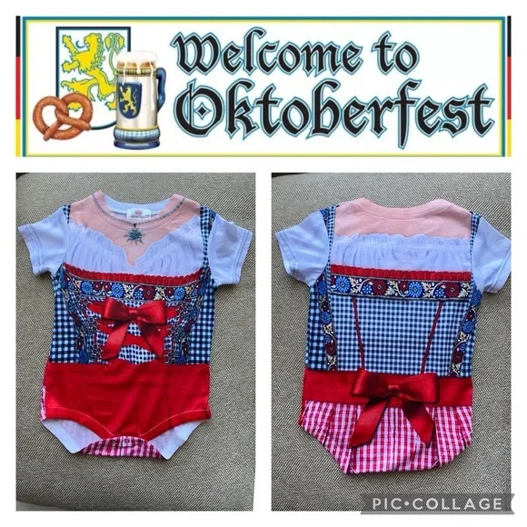 Oktoberfest Baby girls bodysuit- Red and Blue