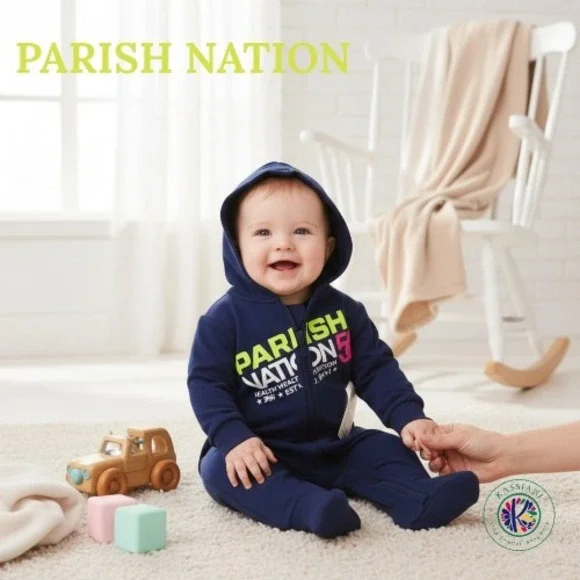Parish Nation Baby Boy One‑Piece Royal Blue Hoodie 3‑6M