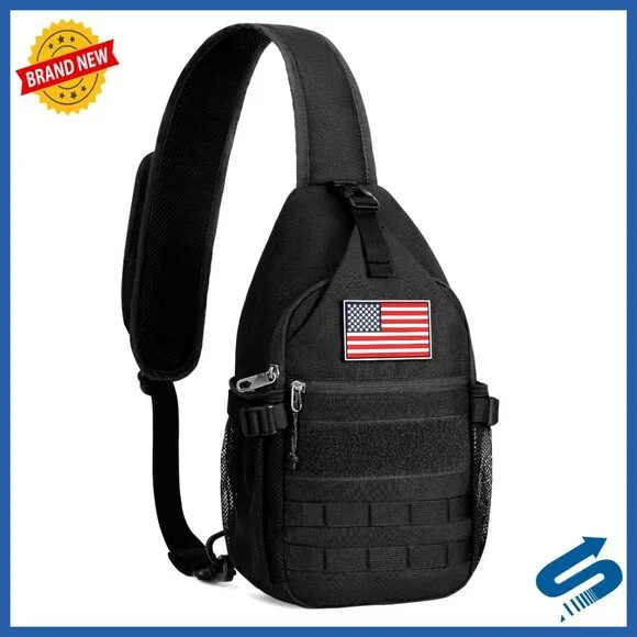 Anti-Theft RFID Crossbody Sling Bag with MOLLE Webbing, 7 Pockets