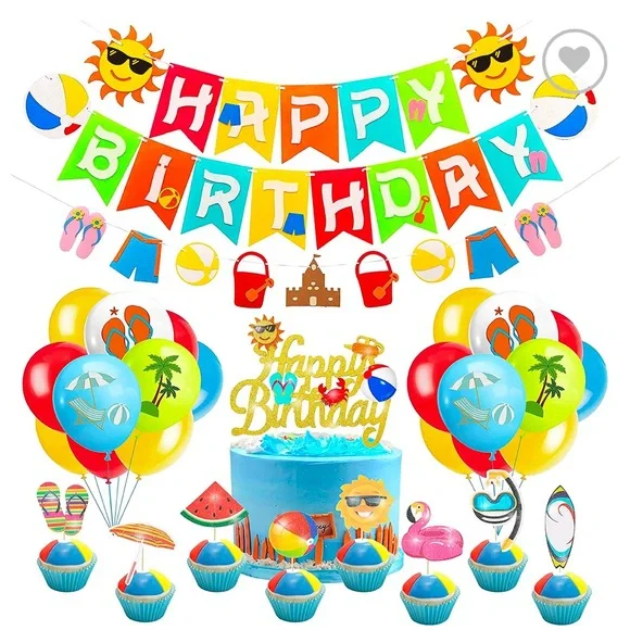 Beach Happy Birthday felt Pool Summer Party kit Decoration