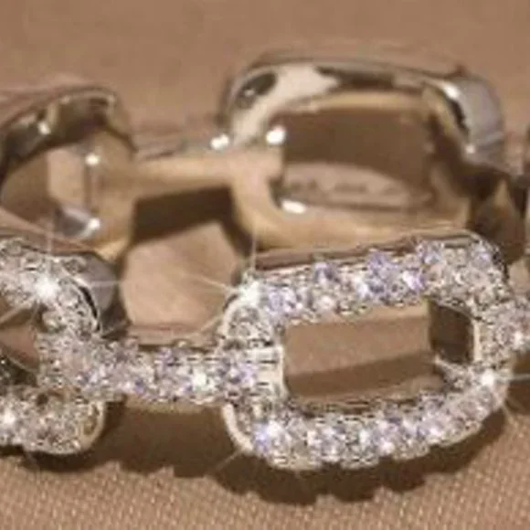 Silver Crystal Chain Ring - Available Sizes 5, 6, 7, 8