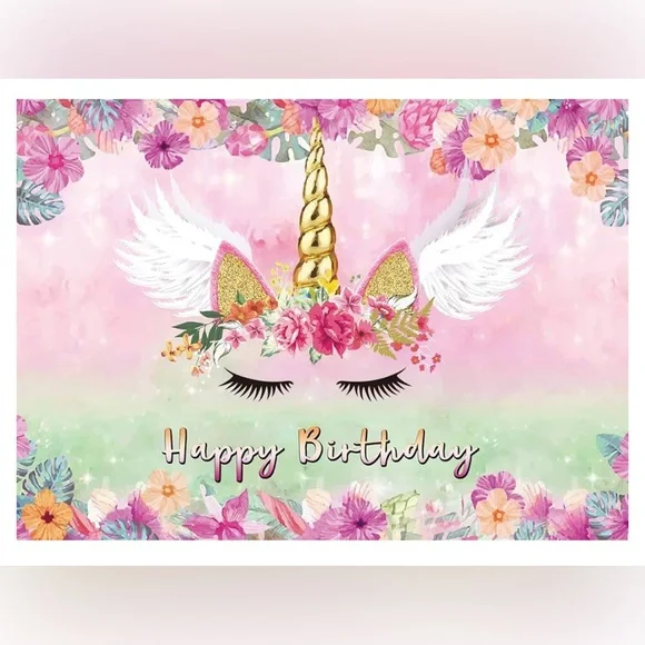 Unicorn Happy Birthday Backdrop # 4, 5 x7