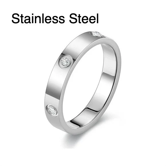 Stainless‎ Steel Band Ring with Zircon Accents Silver Tone Size 5