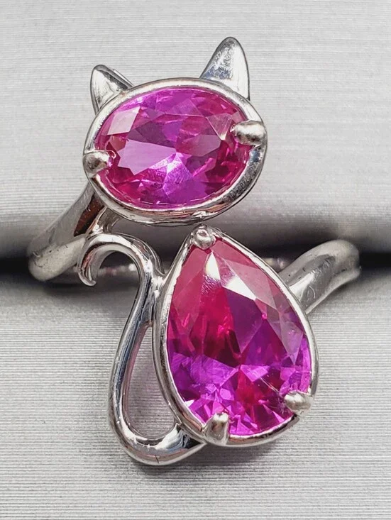 Pink Sapphire Cat Ring - 925 Sterling Silver