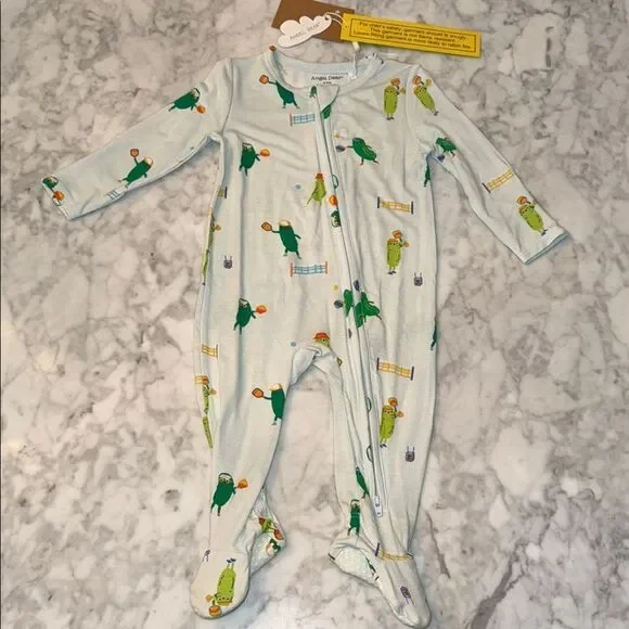 NWT Angel Dear Blue & Green Footie with Playful Design 6/9M
