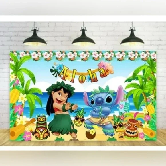 Lilo and Stitch Aloha background,3 x 5, for Summer Party Decoration