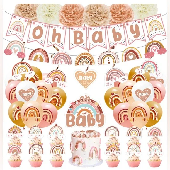Boho Rainbow Baby Shower Decorations- Oh Baby Rainbow Baby Shower